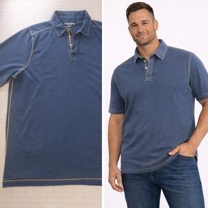 Johnston & Murphy Mens XL Blue Ribbed Cotton Polo Shirt Short Sleeve 74-4510